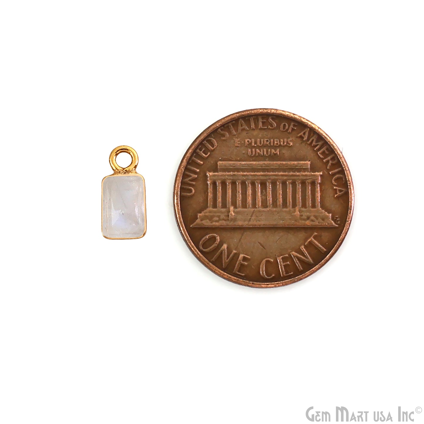 Rainbow Moonstone Cabochon 6x4mm Rectangle Gold Plated Bezel Connector