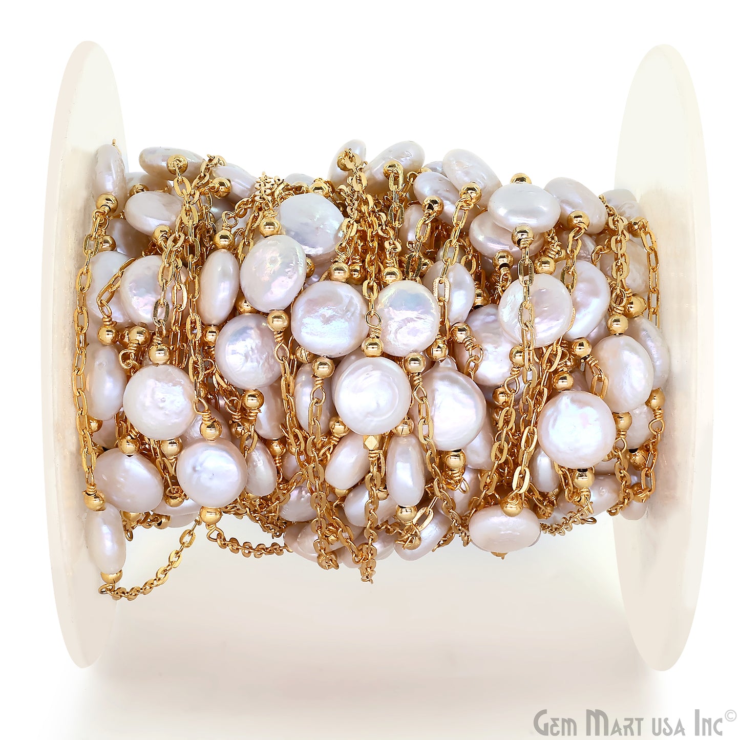Pearl Round 10mm Gold Plated Link Bezel Connector Chain