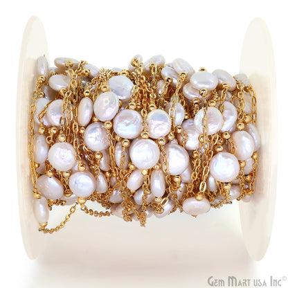 Pearl Round 10mm Gold Plated Link Bezel Connector Chain
