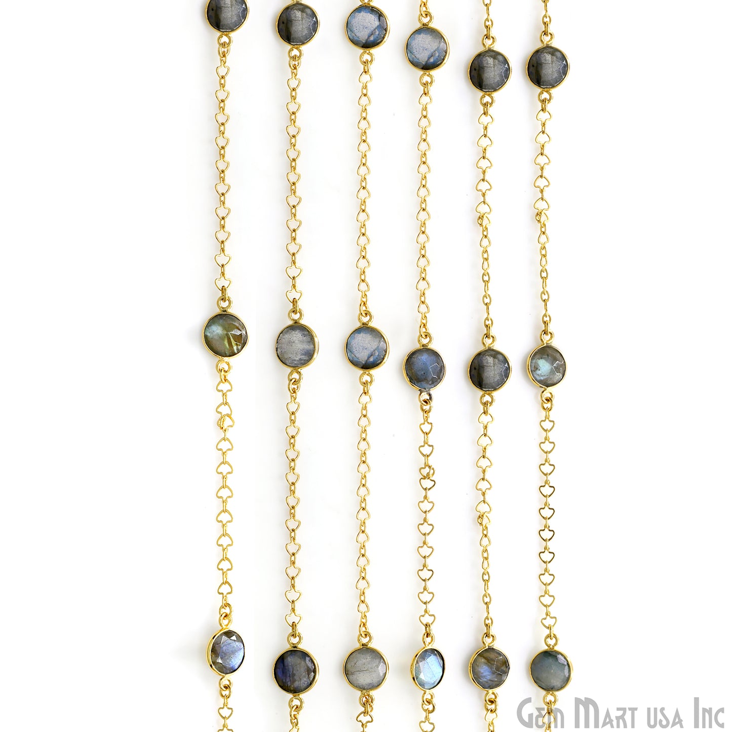 Labradorite Round 10mm Gold Plated Link Bezel Connector Chain