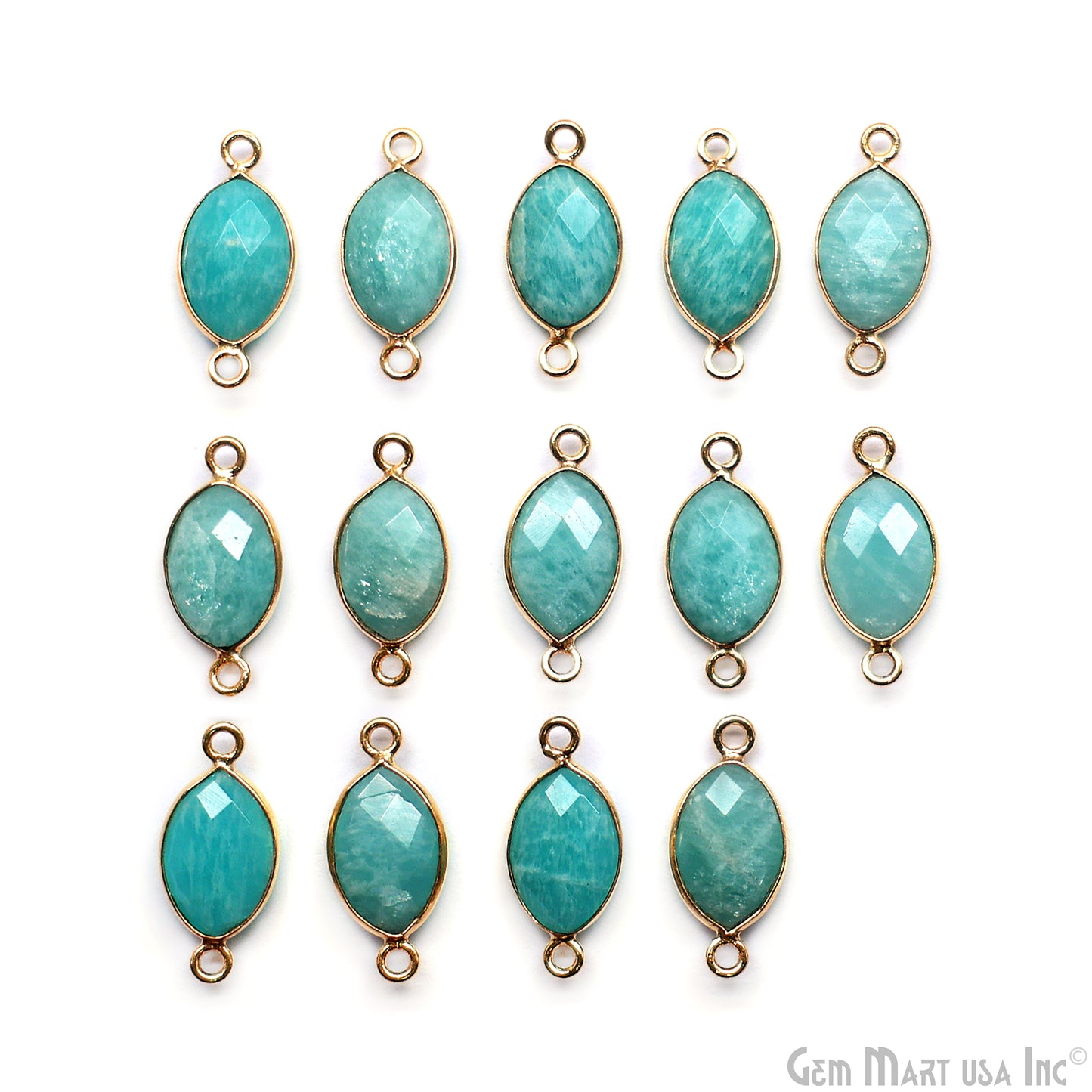 Gemstone Marquise 8x12mm Double Bail Gold Bezel Connector
