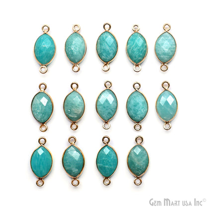 Gemstone Marquise 8x12mm Double Bail Gold Bezel Connector