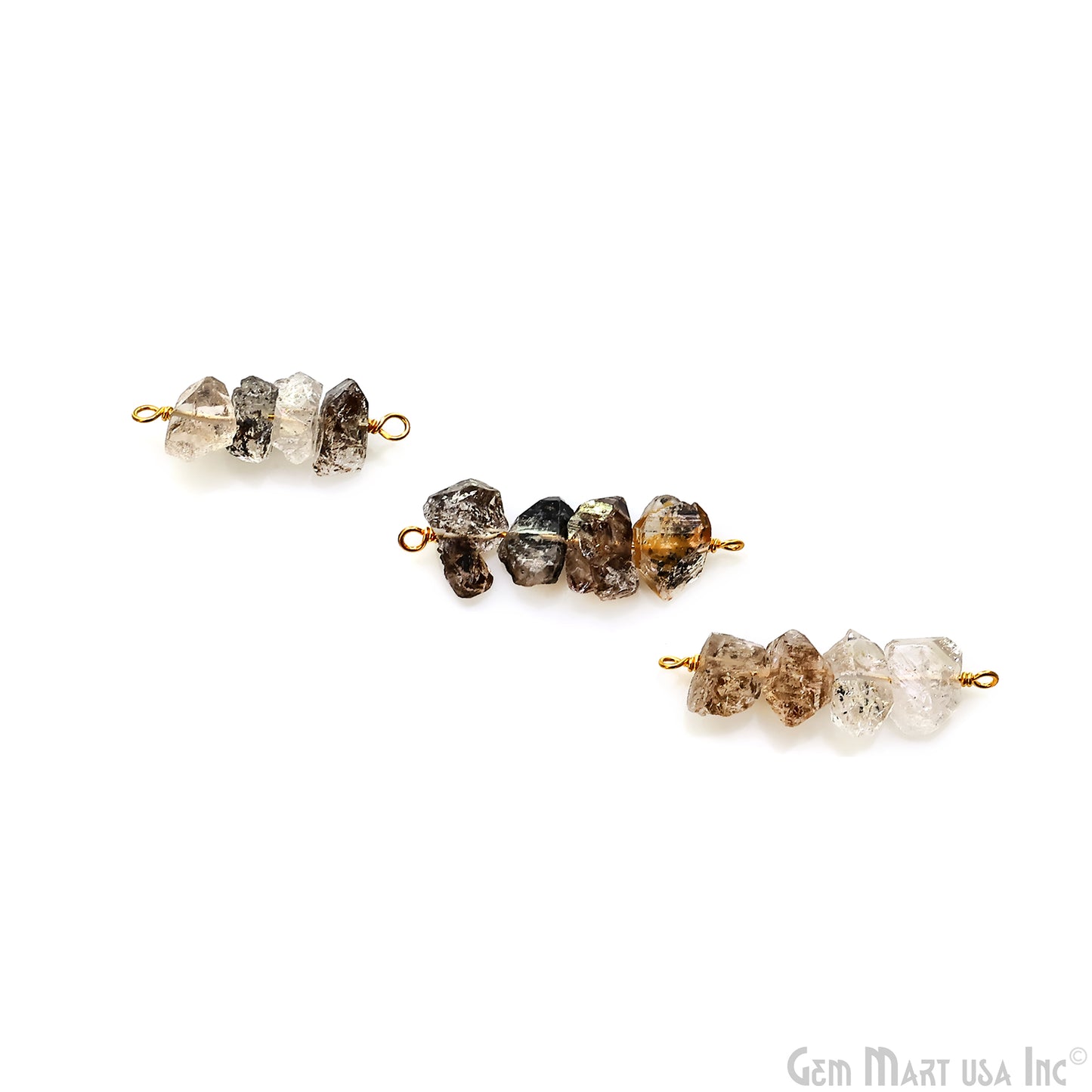 Herkimer Diamond Free Form Bead Bar Gold Plated Connector