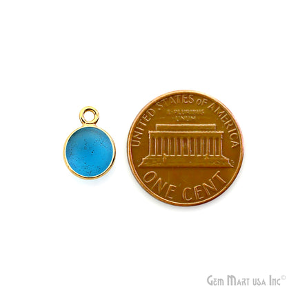Swiss Blue Frosted Round 8mm Gold Plated Single Bail Bezel Gemstone Connector