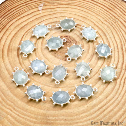 Aquamarine Oval 17x13mm Design Bezel Silver Plated Single Bail Gemstone Connector