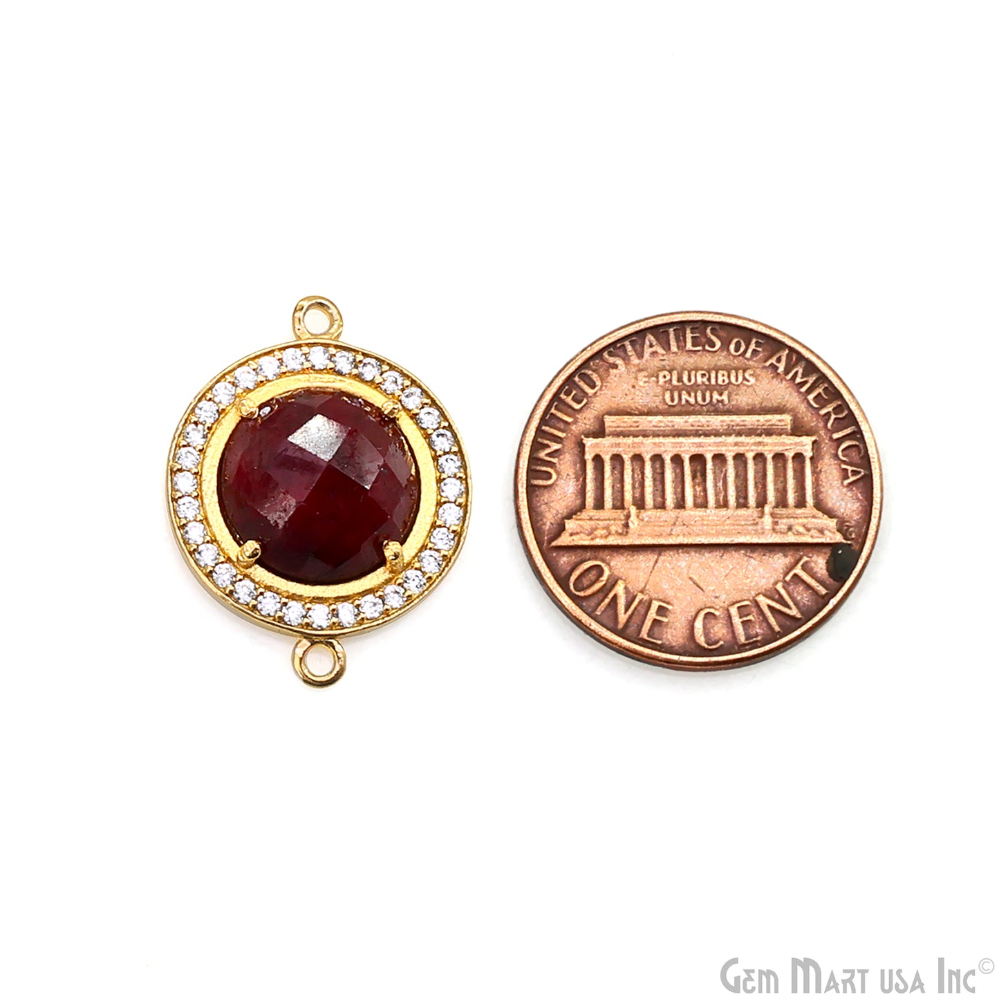 Gemstone 10mm Round Cubic Zirconia Prong Setting Gold Connector (Pick Gemstone)