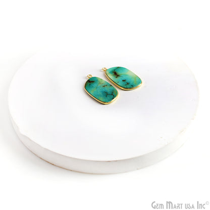 Turquoise Jasper Free Form Gold Plated Single Bail Bezel Smooth Slab Slice Thick Gemstone Connector 29x17mm 1 Pair