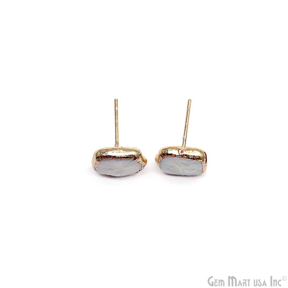 Natural Pearl Rough Gemstone 12x10mm Gold Electroplated Stud Earring