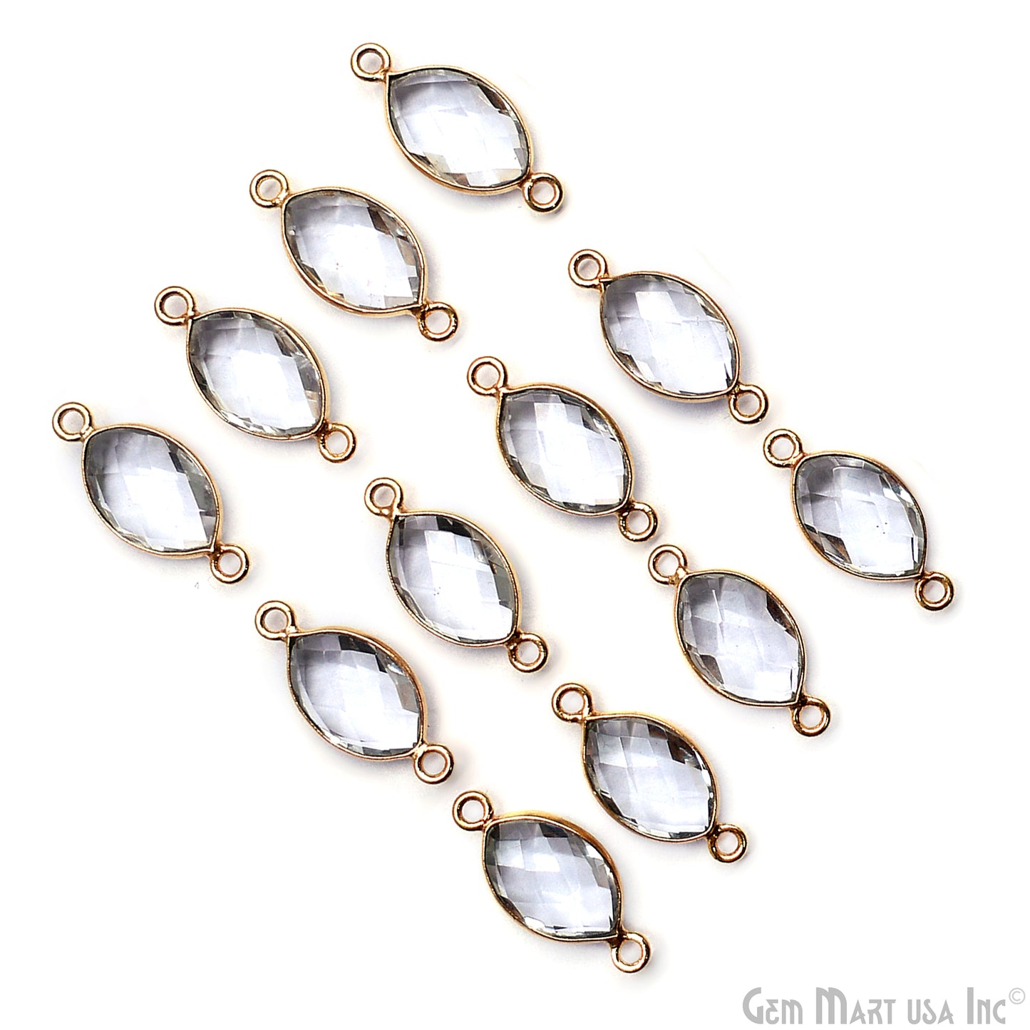 Gemstone Marquise 8x12mm Double Bail Gold Bezel Connector