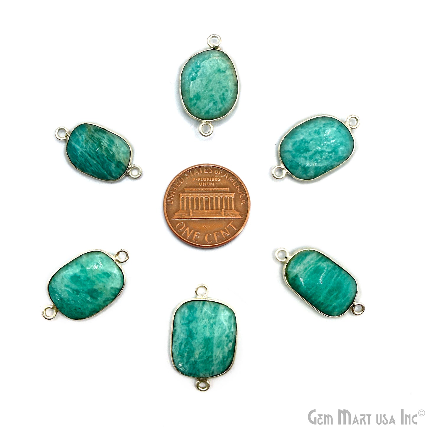 Amazonite Free Form Silver Plated Bezel Gemstone Connector 13x18mm