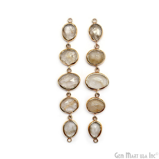 Golden Rutile Gemstone Bezel Component, Line Component, 24K Gold Plated, Double Bail 82x15mm, 1 Piece