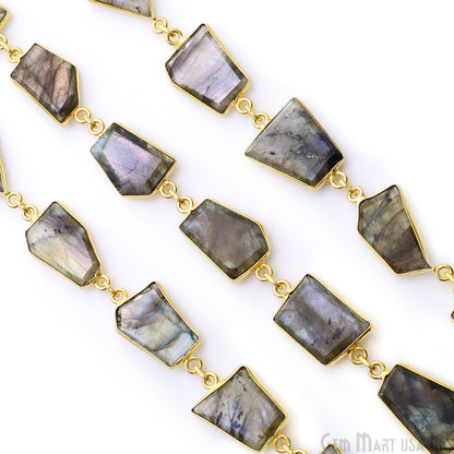 Labradorite 10-15mm Faceted Free Form Gold Plated Bezel Connector Link Chain