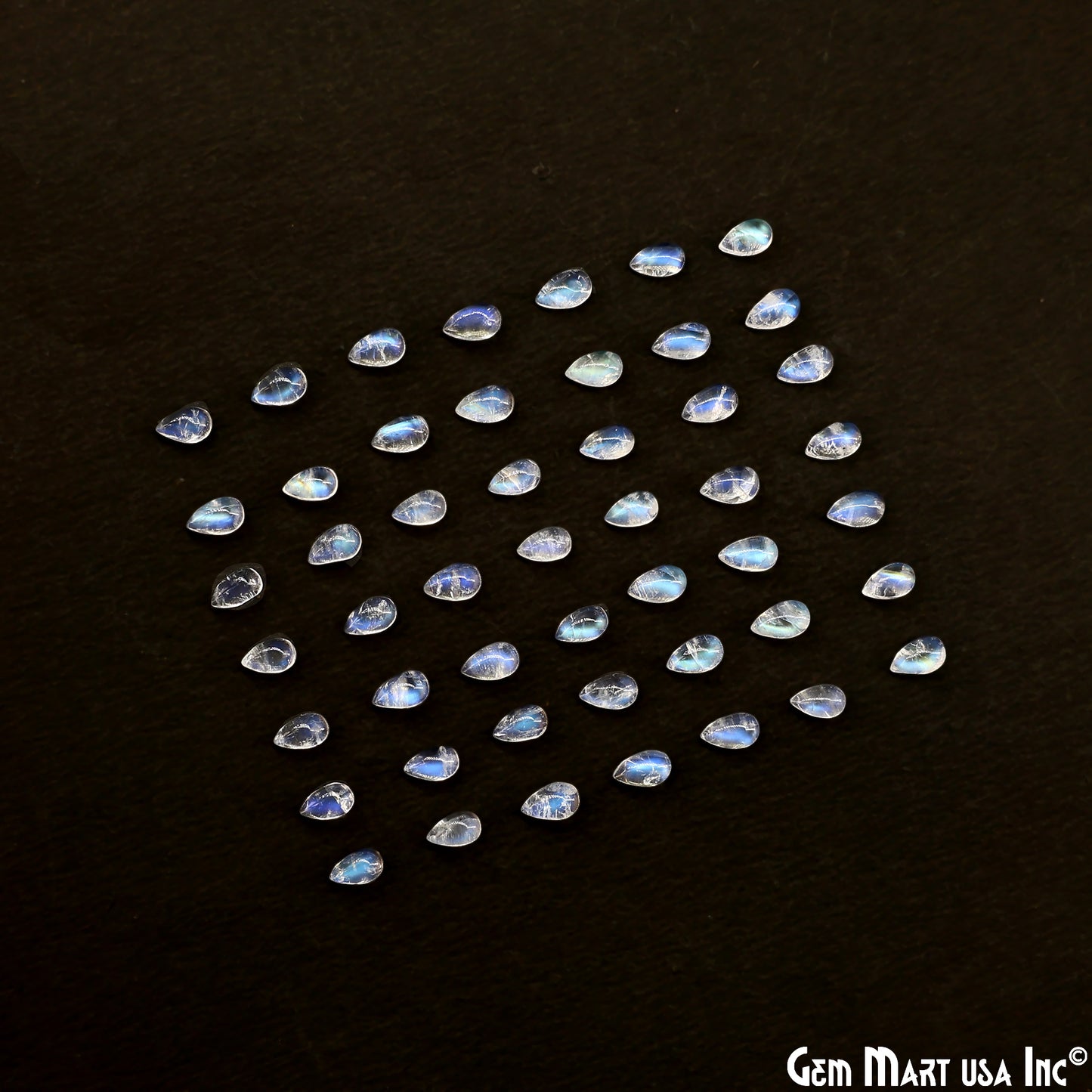 Rainbow Moonstone Wholesale Gemstones, 100% Natural Semi-Precious Gems, Rainbow Cabochons Loose Gems, 3x5mm, Pear, 5 Carats