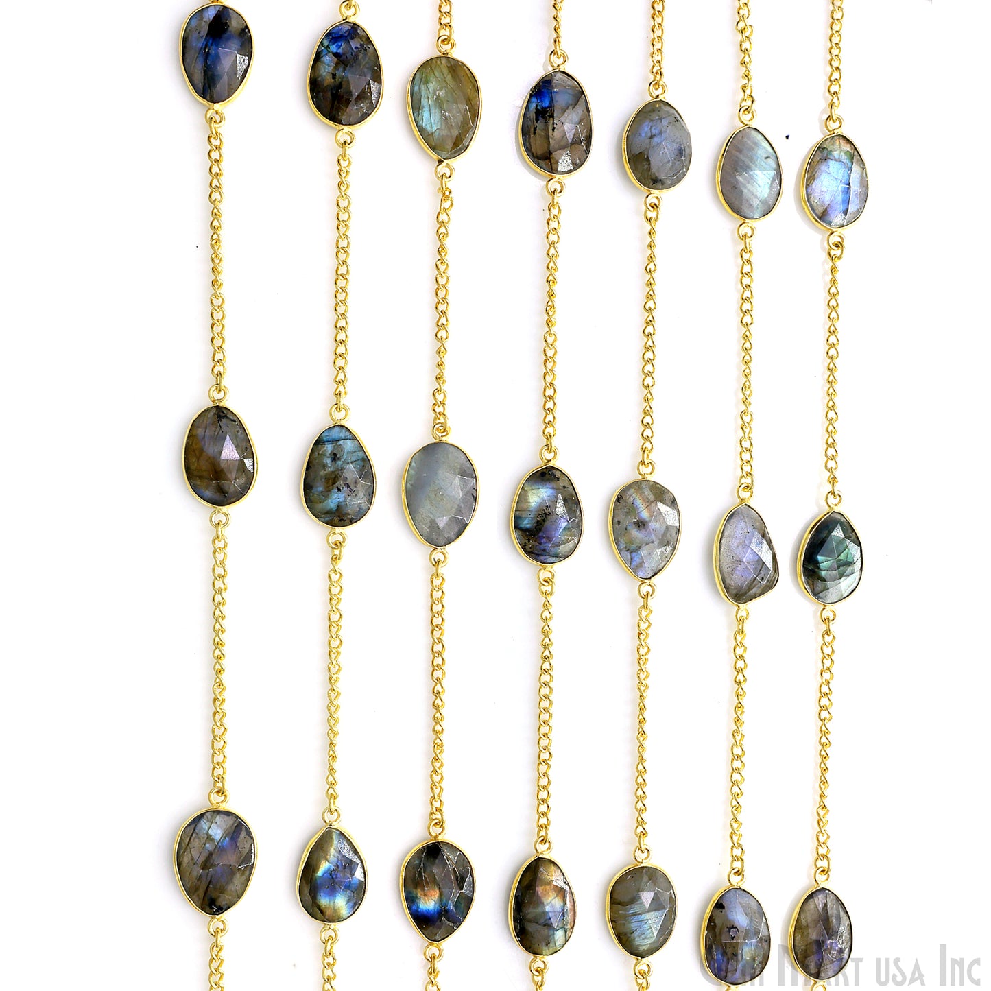 Labradorite 10-15mm Gold Plated Link Bezel Connector Chain