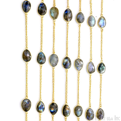Labradorite 10-15mm Gold Plated Link Bezel Connector Chain