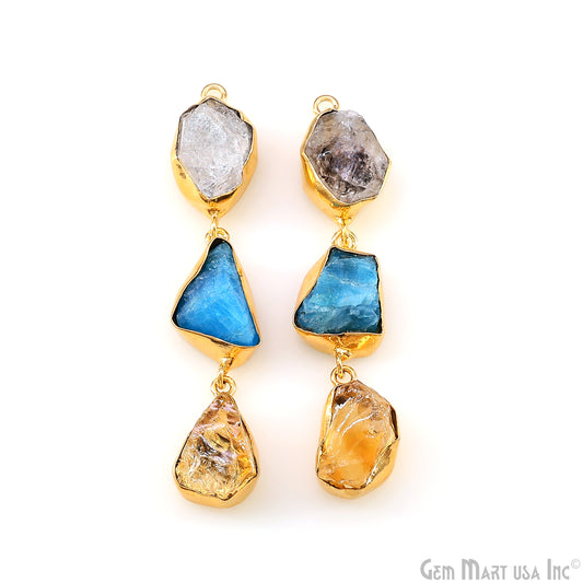 Rough Gemstone Bezel Setting 59x10mm Gold Plated Long Dangle Earring Pair Connectors