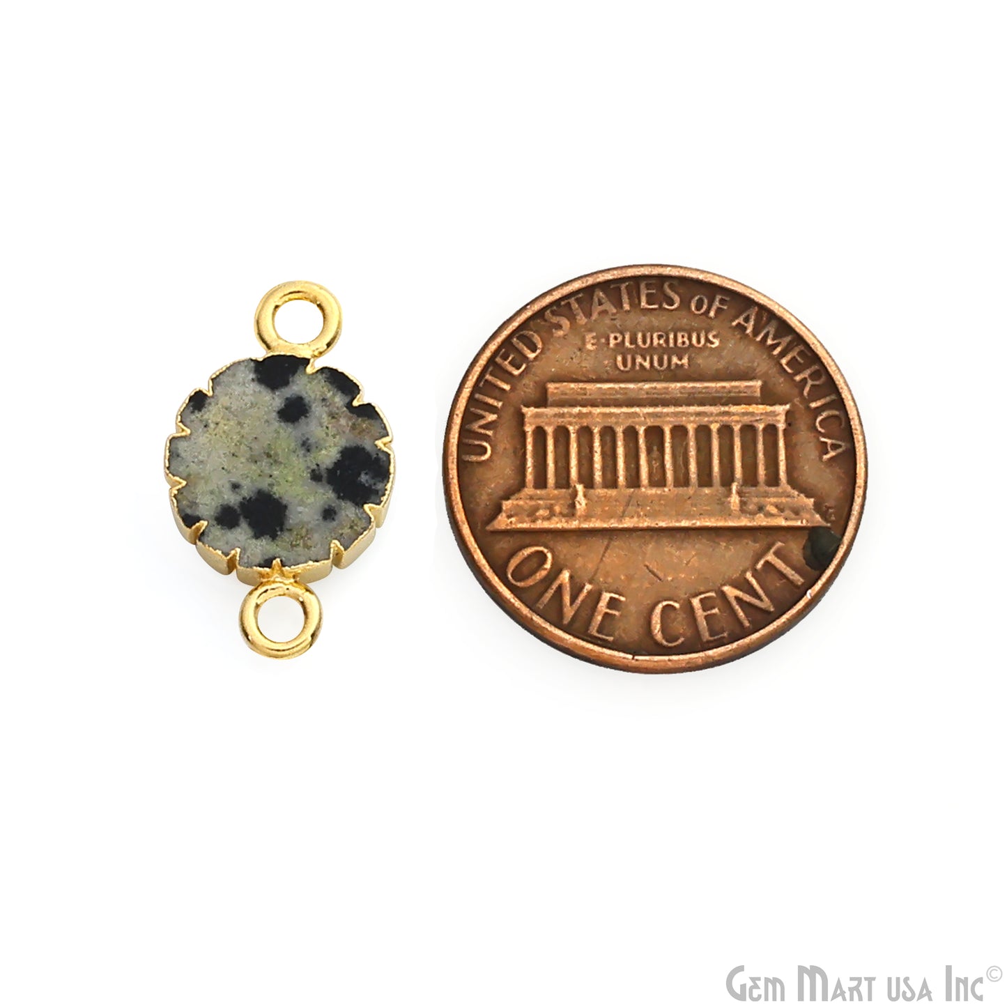 Round 10mm Double Bail Zig Zag Gold Edged Gemstone Connector (Pick Stone & Lot Size)