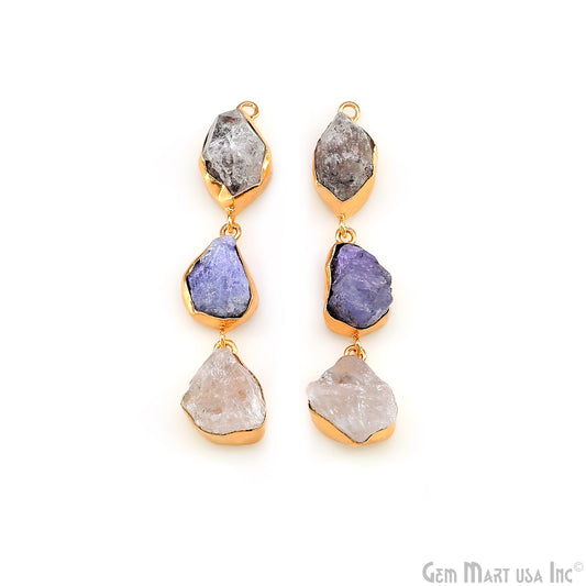 Rough Gemstone Bezel Setting 58x10mm Gold Plated Long Dangle Earring Pair Connectors