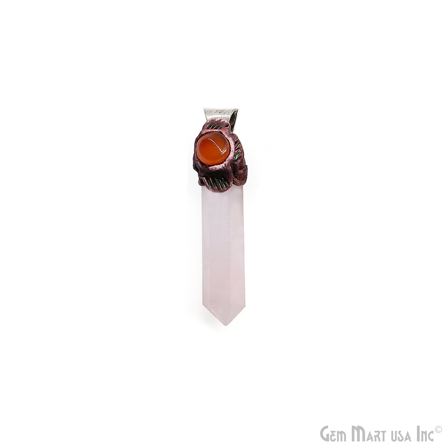 Rose Quartz with Yellow Aventurine Polymer Clay Crystal Pendant, Silver Dowsing Single Bail Pendant