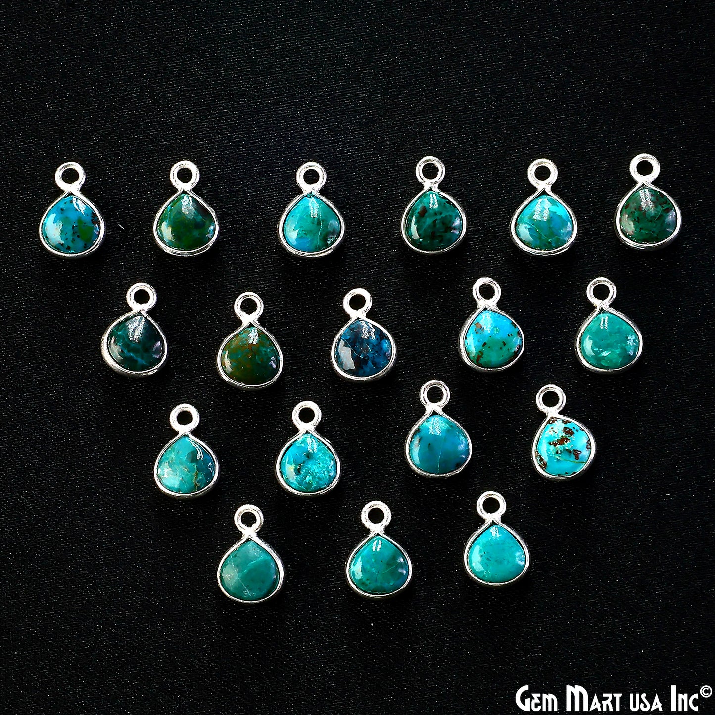 Chrysocolla Heart 6mm Silver Plated Single Bail Bezel Gemstone Connector