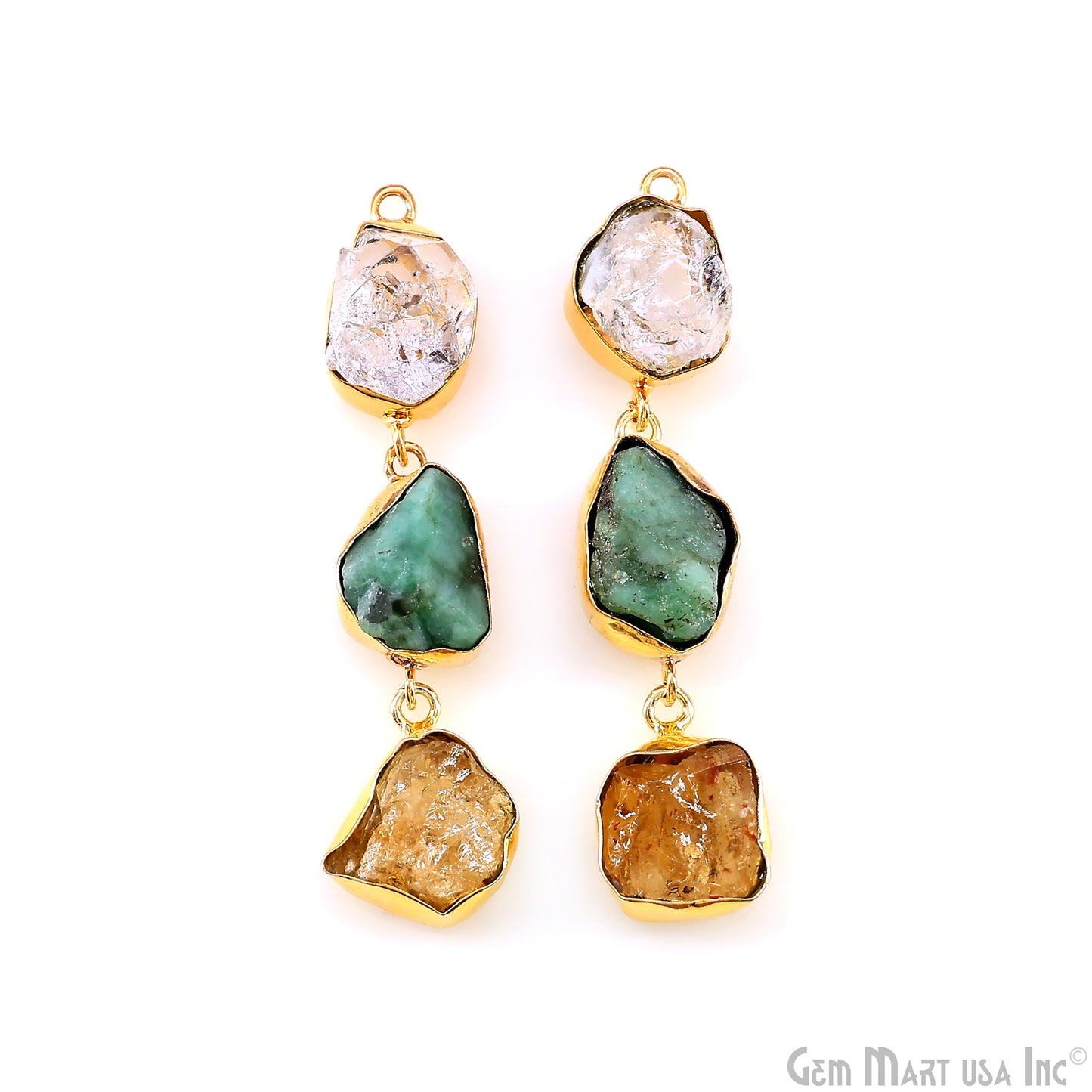 Rough Gemstone Bezel Setting 57x10mm Gold Plated Long Dangle Earring Pair Connectors