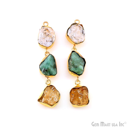 Rough Gemstone Bezel Setting 57x10mm Gold Plated Long Dangle Earring Pair Connectors