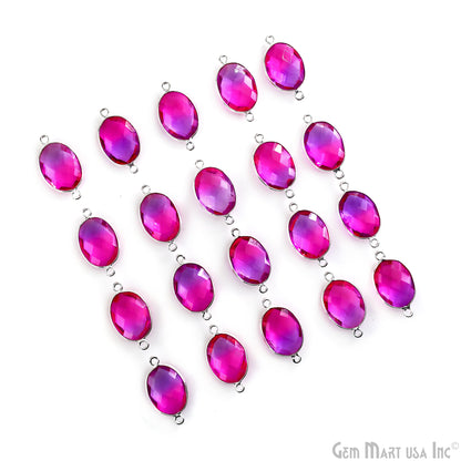 Oval 12x16mm Blue and Pink Quartz Silver Bezel Double Bail Connector