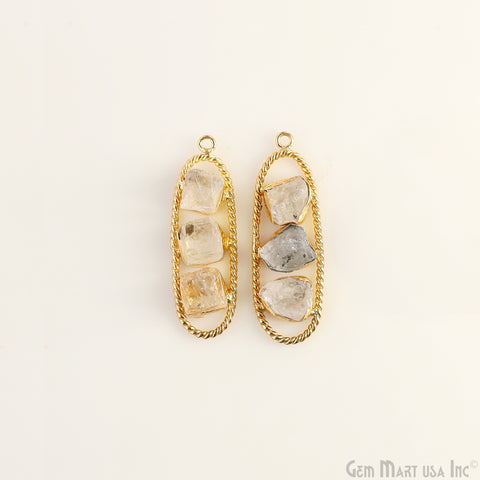 Crystal Rough Gemstone Free Form Oval Gold Plated Twisted Bezel setting 44x16mm DIY Earring Pendant Connector