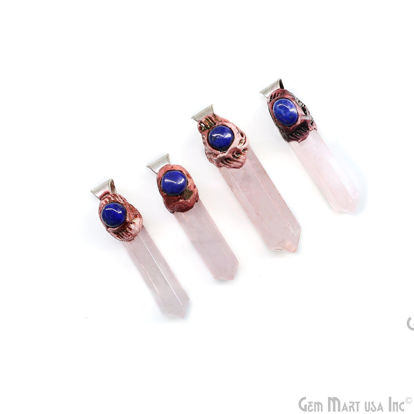 Rose Quartz with Lapis Polymer Clay Crystal Pendant, Silver Dowsing Single Bail Pendant, Halloween Healing Gift