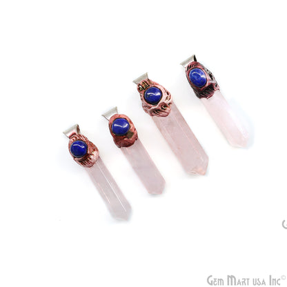 Rose Quartz with Lapis Polymer Clay Crystal Pendant, Silver Dowsing Single Bail Pendant, Halloween Healing Gift