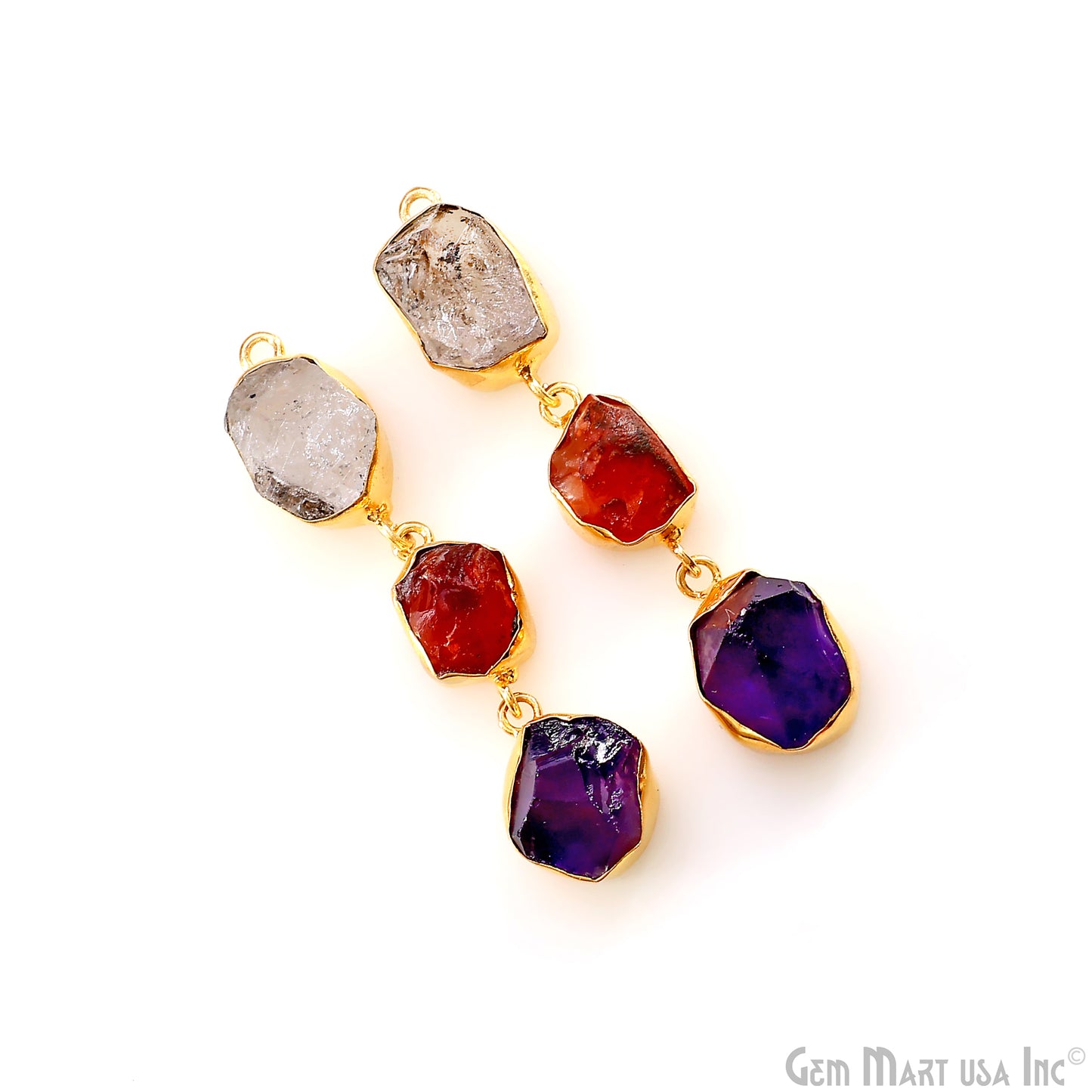 Rough Gemstone Bezel Setting 56x9mm Gold Plated Long Dangle Earring Pair Connectors