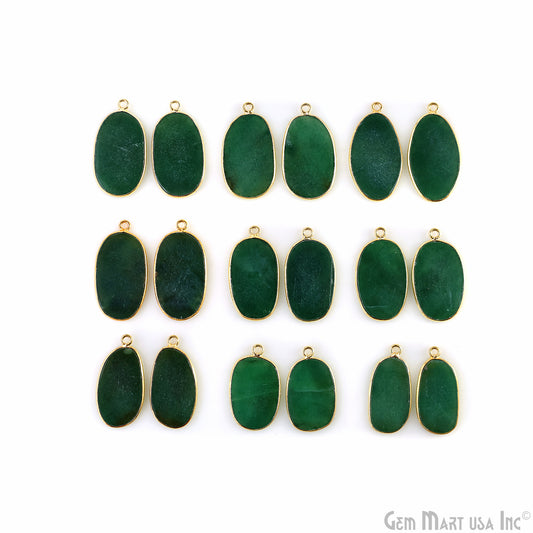 Green Onyx Oval Gold Plated Single Bail Bezel Smooth Slab Slice Thick Gemstone Connector 29x15mm 1 Pair