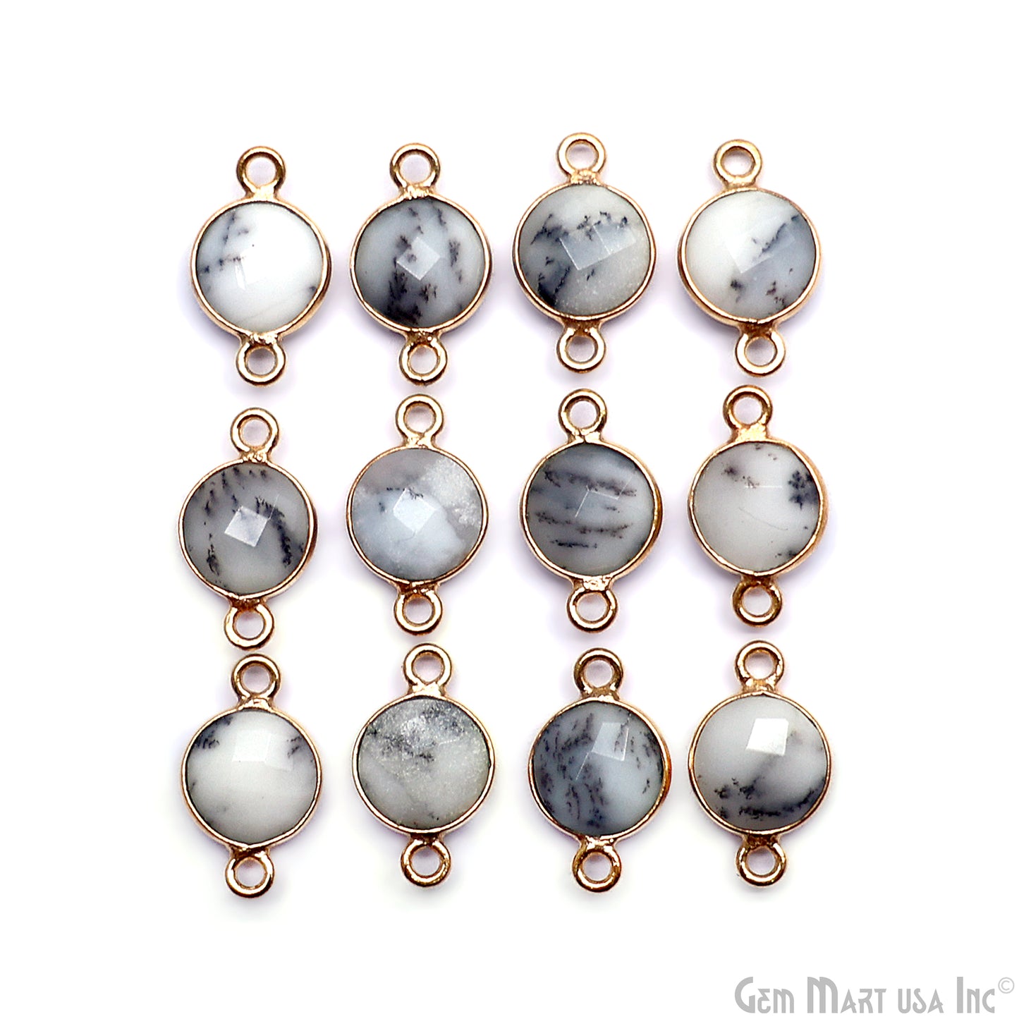 Round 8mm Double Bail Gold Plated Gemstone Bezel Connector