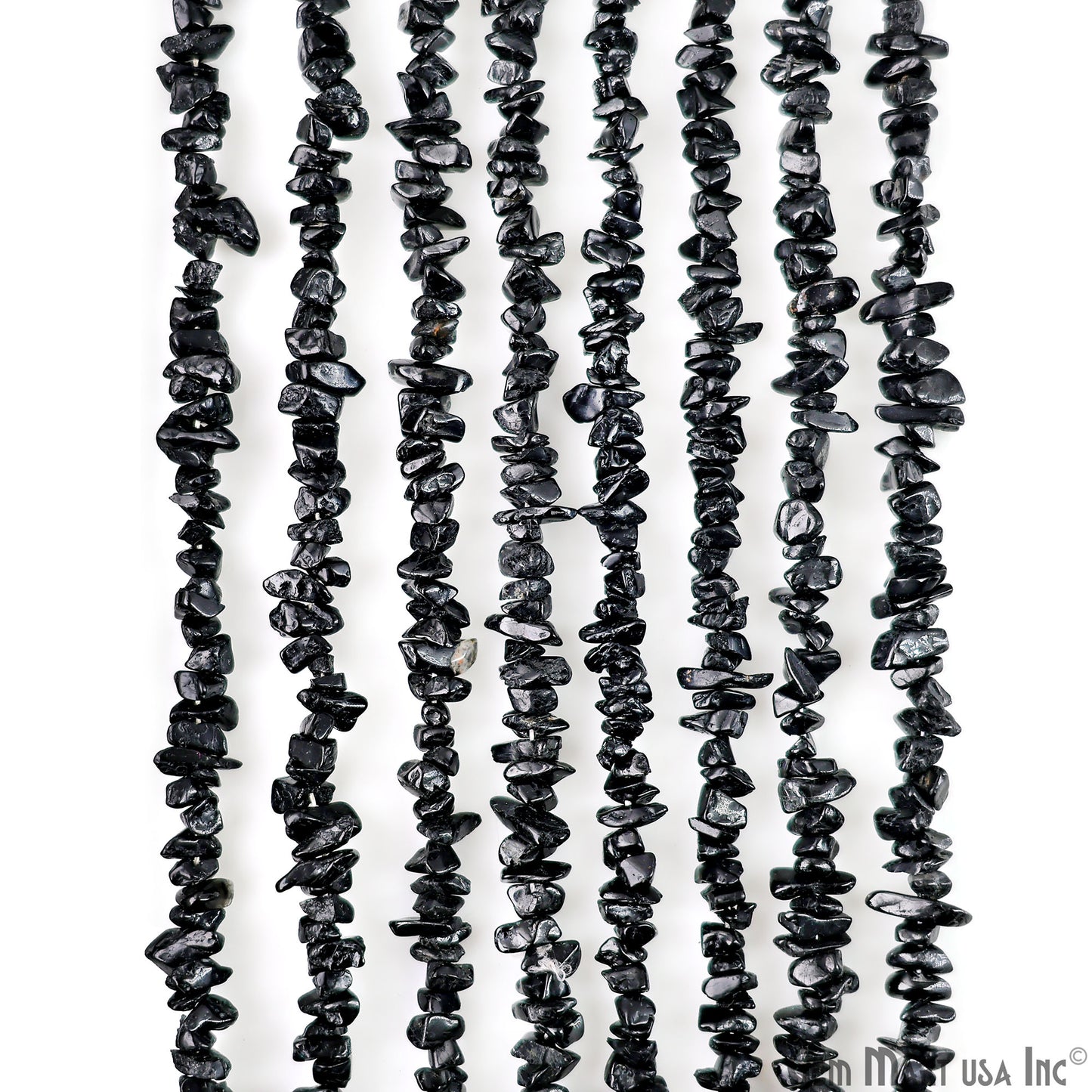 Black Tourmaline Chip Beads, 34 Inch, Natural Chip Strands, Drilled Strung Nugget Beads, 3-7mm, Polished, GemmartUSA (CHKT-70001)