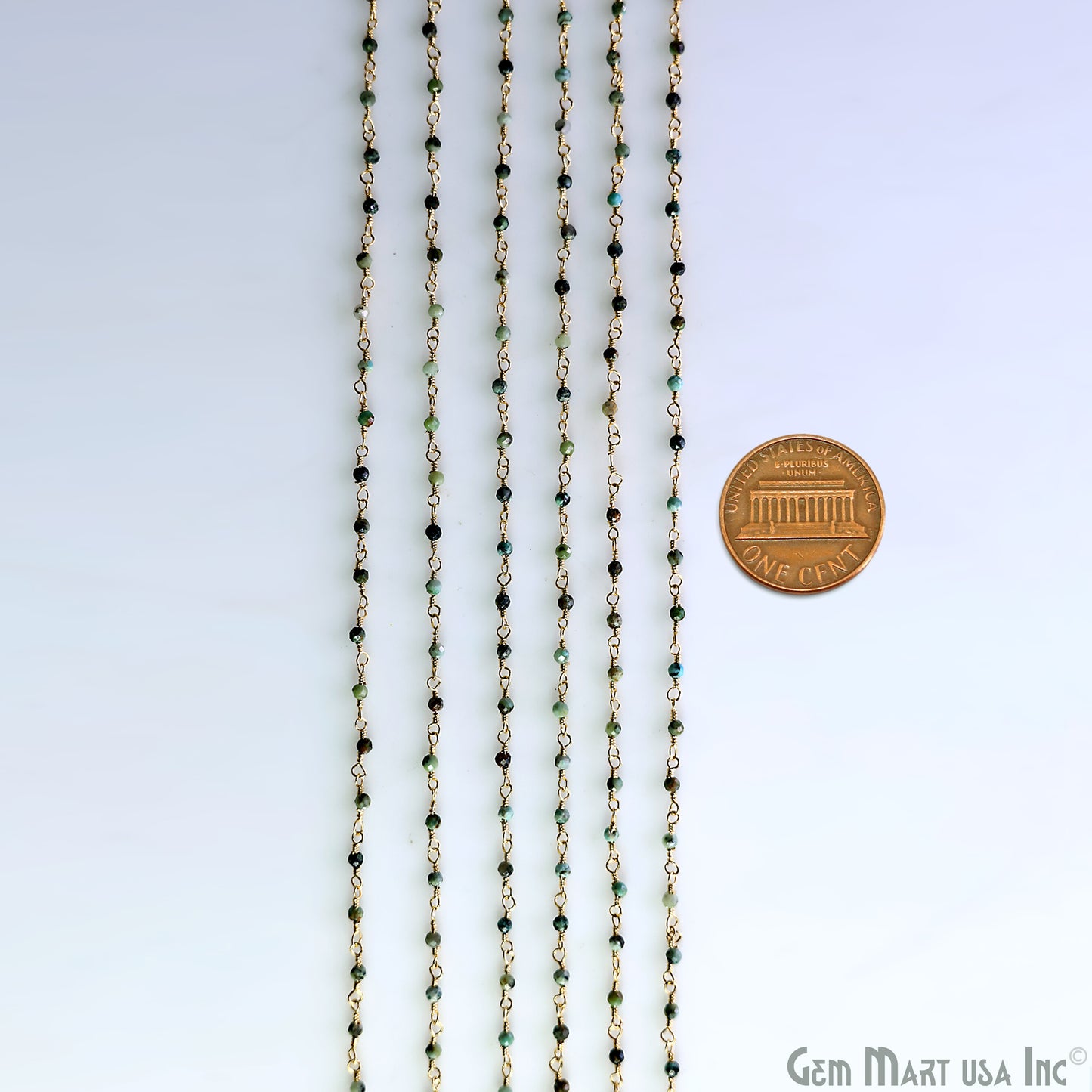 Emerald Faceted 2mm Gold Plated Gold Wire Wrapped Rosary Chain