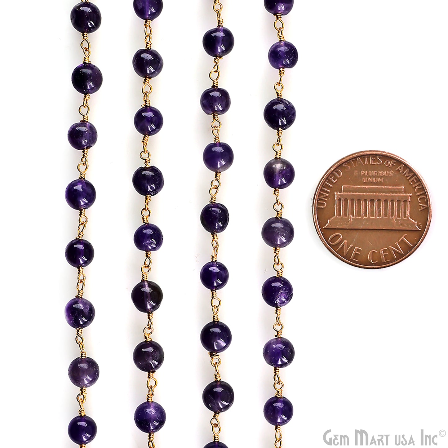 Amethyst 6mm Cabochon Beads Gold Wire Wrapped Rosary Chain