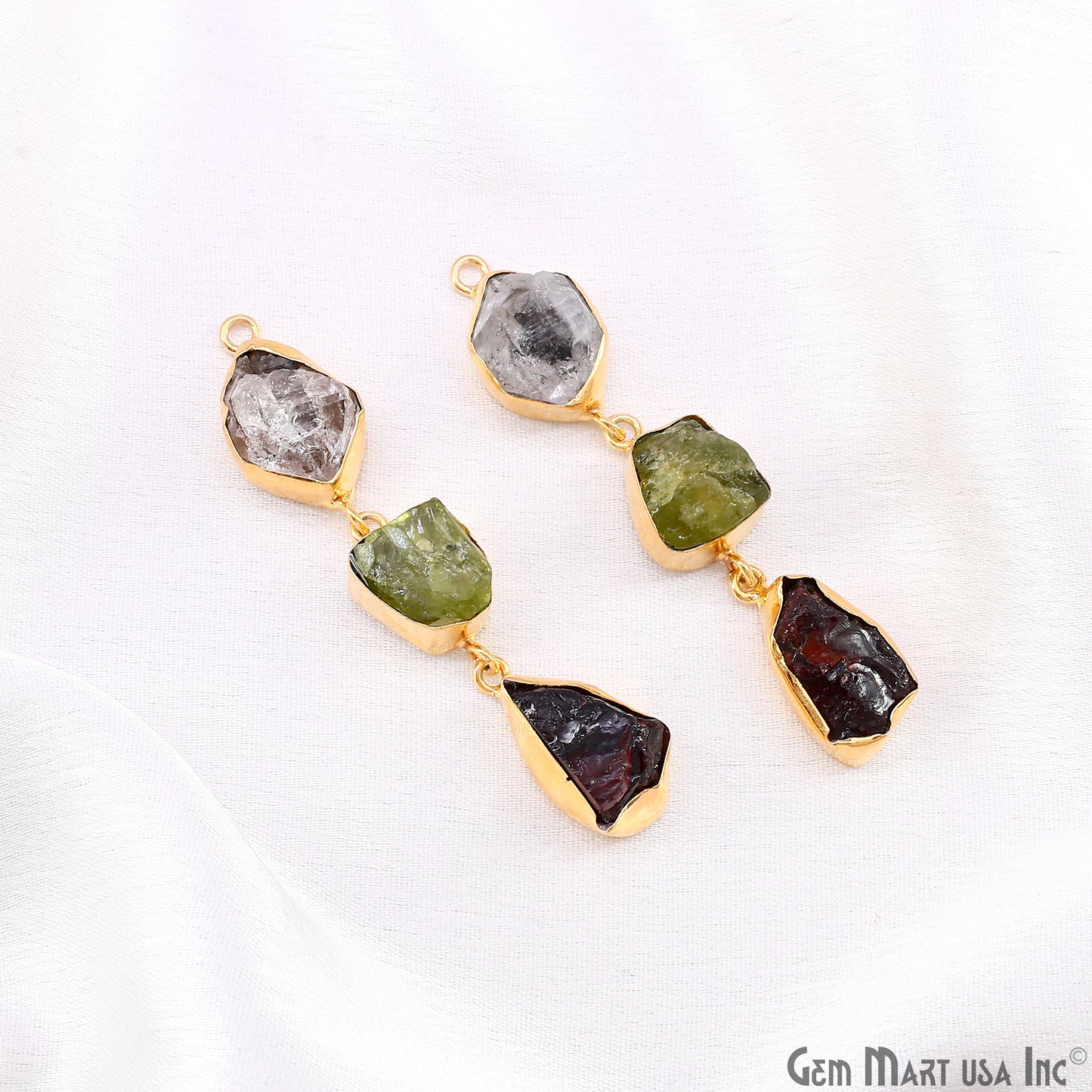 Rough Gemstone Bezel Setting 59x10mm Gold Plated Long Dangle Earring Pair Connectors