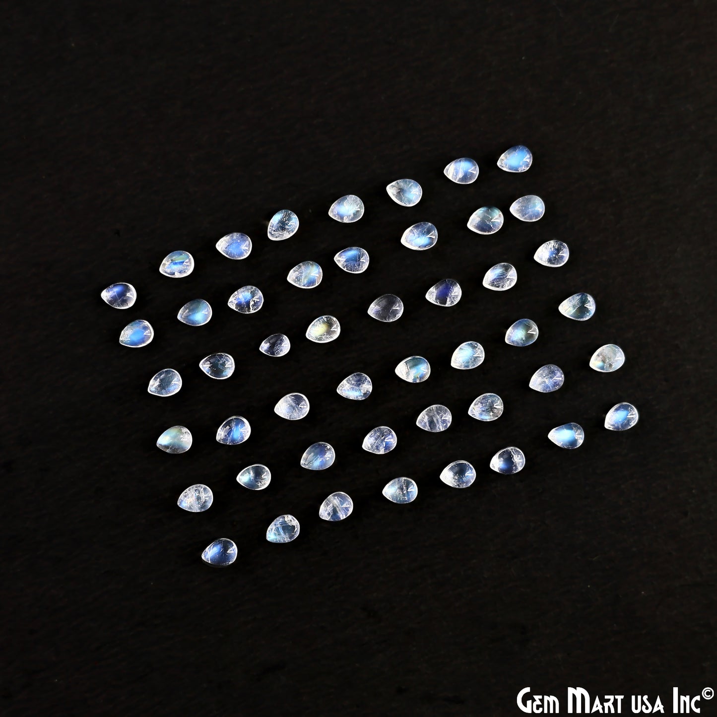 Rainbow Moonstone Wholesale Gemstones, 100% Natural Semi-Precious Gems, Rainbow Cabochons Loose Gems, 3x4mm, Pear, 5 Carats