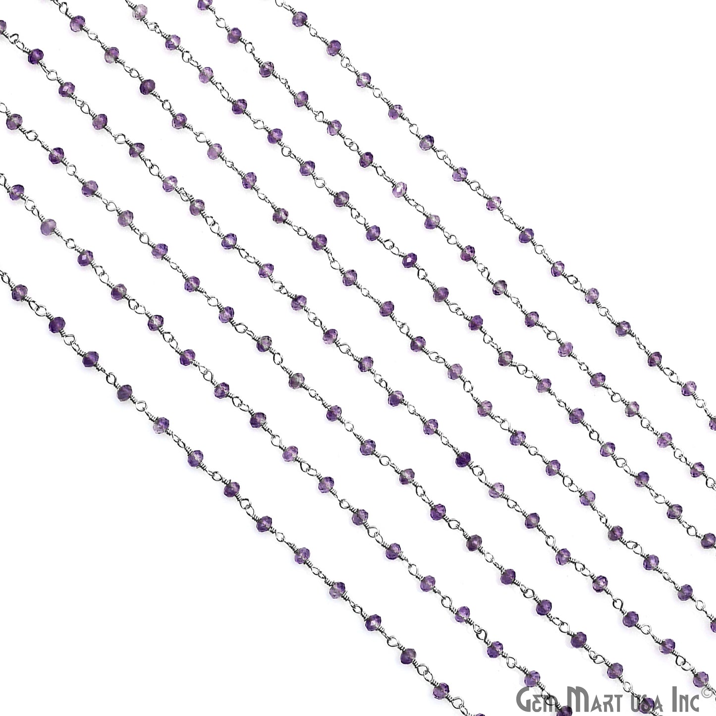 Pink Amethyst 3-3.5mm Silver Plated Beaded Wire Wrapped Rosary Chain