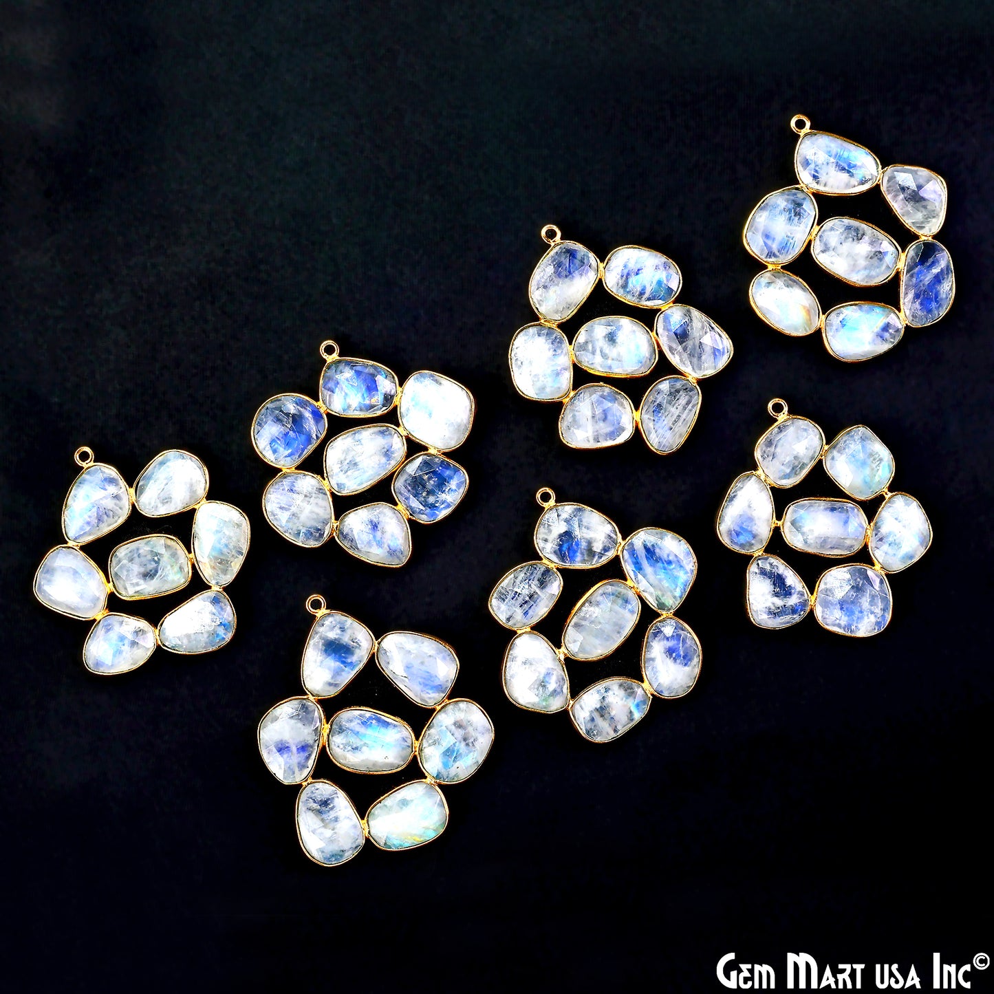 Rainbow Moonstone Gold Plated 37mm Dangle Finding Component