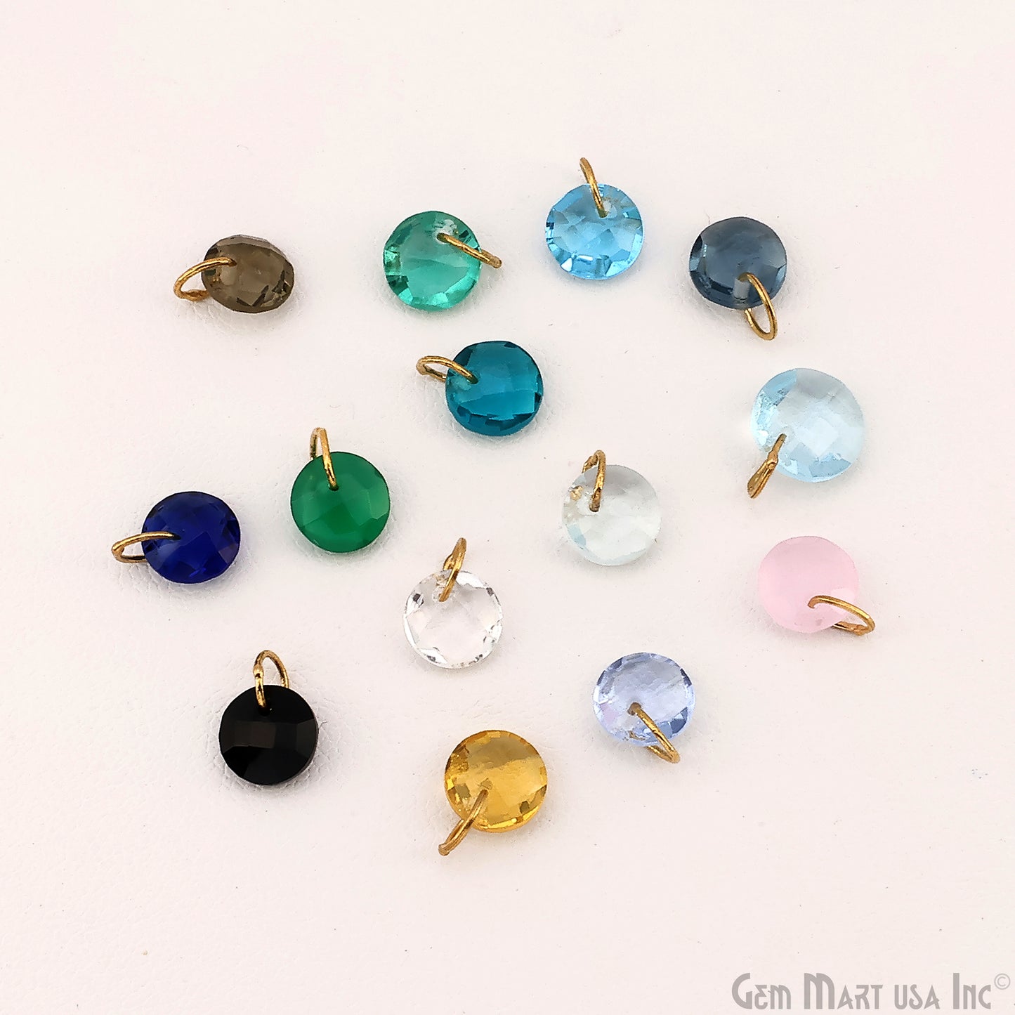Round Faceted 8x6mm Gold Plated Single Bail Wire Loop Glass Stone Pendant Connector Charm