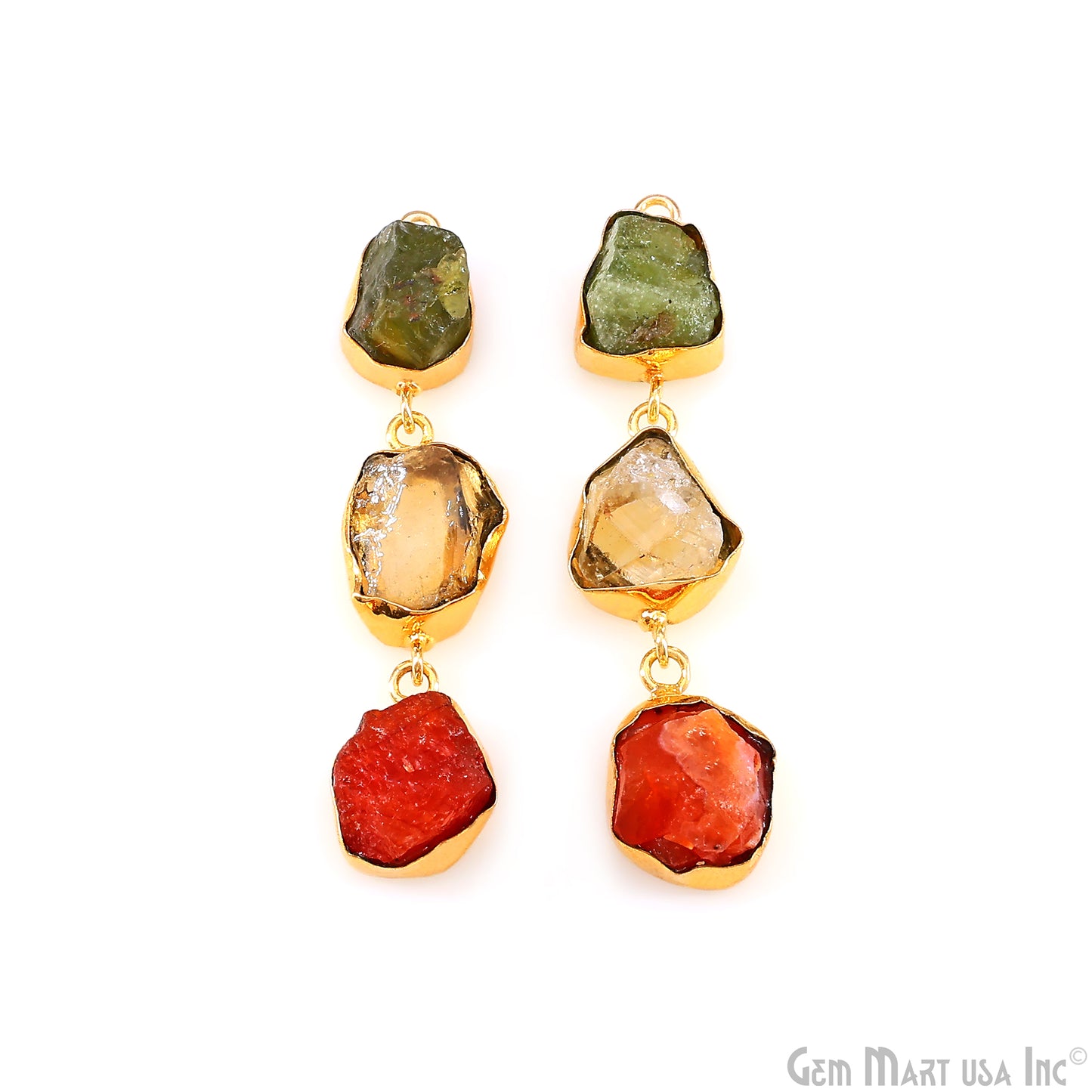 Rough Gemstone Bezel Setting 52x10mm Gold Plated Long Dangle Earring Pair Connectors
