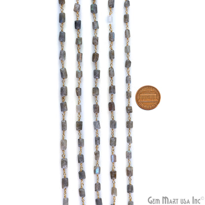 Labradorite Square Beads 6x4mm Gold Plated Wire Wrapped Rosary Chain