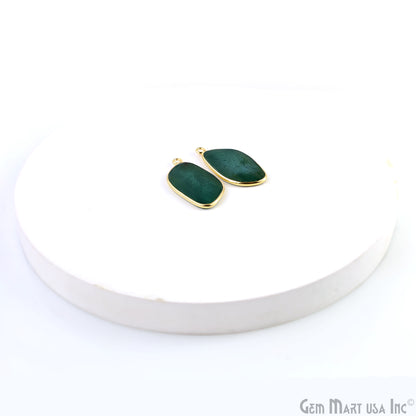 Green Onyx Free Form Gold Plated Single Bail Bezel Smooth Slab Slice Thick Gemstone Connector 35x15mm 1 Pair