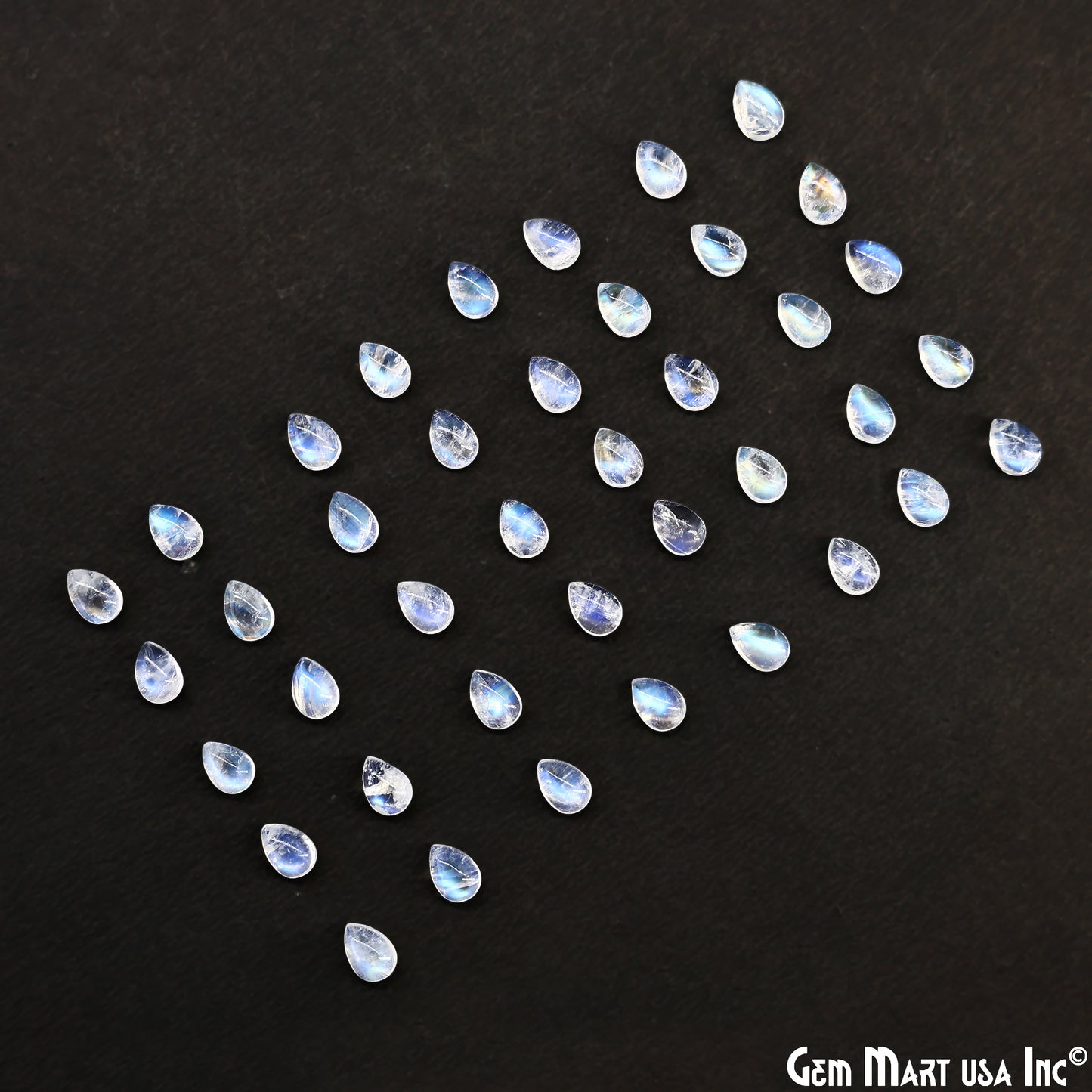 Rainbow Moonstone Wholesale Gemstones, 100% Natural Semi-Precious Gems, Rainbow Cabochons Loose Gems, 5x7mm, Pear, 5 Carats