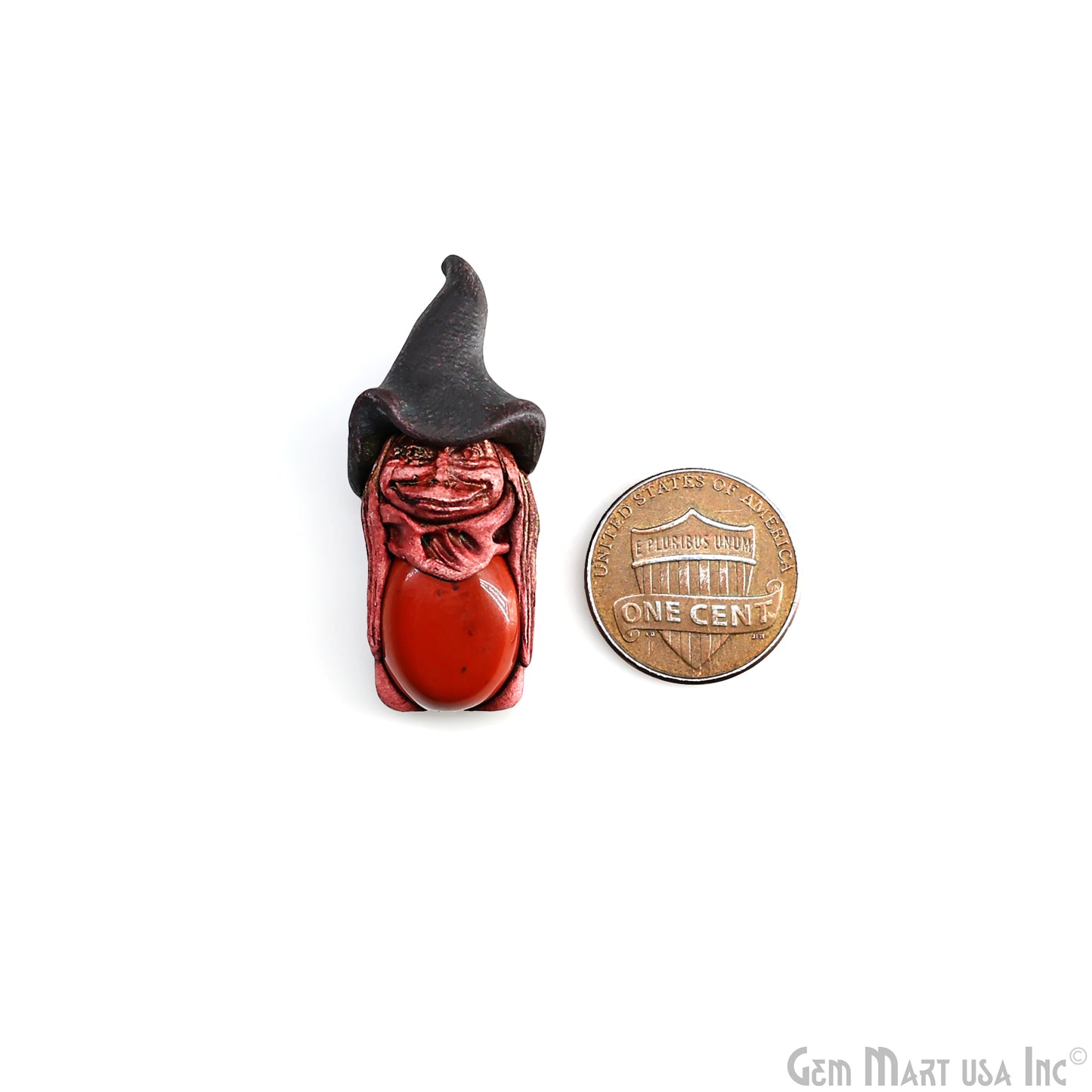 Merlin Elfin Red Jasper Crystal Pendant, Handmade Clay Artware, Crystal Figurine