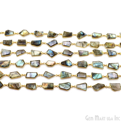 Labradorite 15mm Up Faceted Free Form Gold Plated Bezel Connector Link Chain