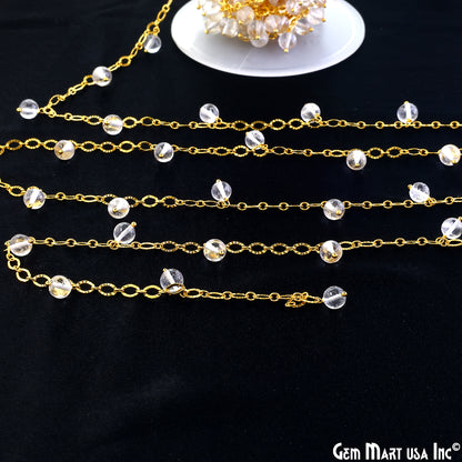 Crystal Smooth Beads Round Beads 5-6mm Gold Wire Wrapped Dangle Rosary Chain