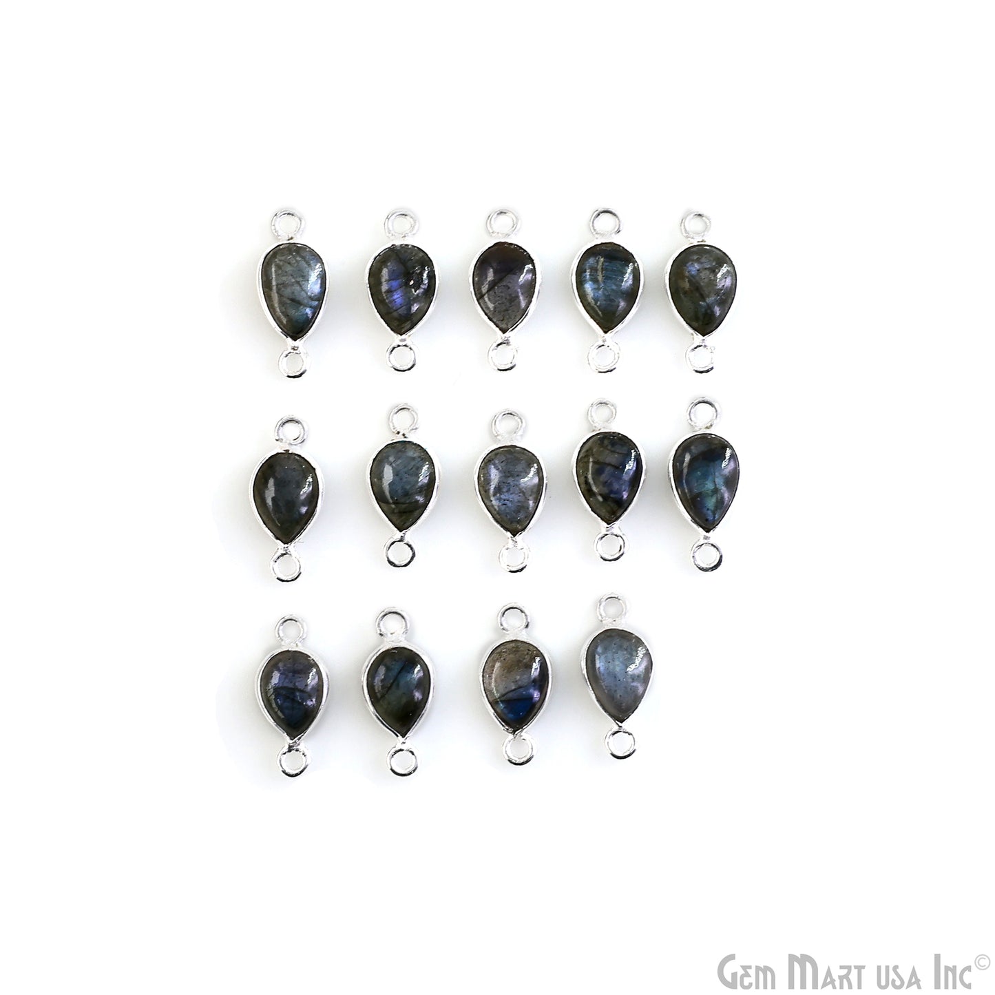 Labradorite Pear 6x8mm Gemstone Cabochon Double Bail Silver Bezel Connector