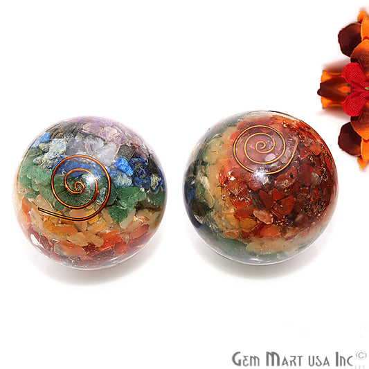 Seven Chakra Healing Gemstone Sphere 2" - Reiki Meditation Ball, Chakra Balancing, Orgone Energy, Spiritual Healing, Home Decor